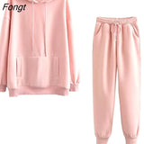 and Winter 2023 New Hooded Sweater Plush Thickened Two-piece Loose Pants Hooded Sweatshirts Women's Tracksuit Female