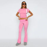 Fongt New Casual Wind Low-Rise Horn Pants Fashion Thin Solid Pants Set Women