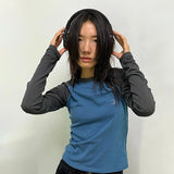 Vintage Raglan Long Sleeve Crop Top-Outfit