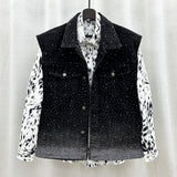 Fongt Fashion Hot Full Of Star Denim Vest Coat Men's Fried Street Loose Sleeveless Vest Horse Clip Tide