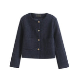 Spring Style Xiaoxiangfeng Gold Button Textured Short Coat-Outfit
