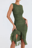 Mesh Ruffle Sleeveless Midi Dress-Outfit