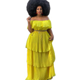 Fongt Autumn And Winter Dress Yellow Chiffon Shoulder-To-Shoulder Repair Beach Holiday 100-Fold Dress