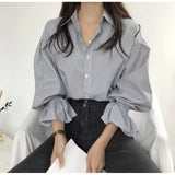 Chic New Spring And Autumn Niche Design Sense Pinstripe Loose Shirt Female Contracted Inside A Long-Sleeved Jacket Tide-Outfit