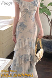 Dress Women Elegant Summer 2023 New Fashion Evening Party Lady Slim Vestidos Female Printing Korean Clothes Ruffle