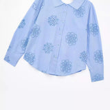 Spring Style Glue Embroidery Decorated Loose Poplin Shirt 2492056-Outfit