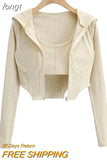Women Sexy Long Sleeve Slim Hoodies Solid Two Pieces New Mujer Korean Style Students Chic Camisole Trendy Clothes