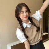 Fongt New Fake Two Short Knitted Girl Summer Design Sense Match-Comporous Body Poly Collar Short-Sleeved