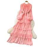 Fongt Dress Women 2025 New High-End Lace To Receive Waist Lantern Sleeves Side Long Dress Dress