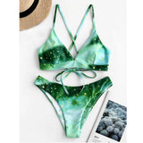 Sky Print Reversible Bikini Sets Women Sexy Thong Two Pieces Swimsuits 2019 Girl Halter Beach Bathing Suits
