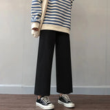 Pants Women Spring Summer Ankle-length Loose Wide Leg Elastic High Waist Oversize Black Simple Comfortable Elegant