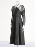 French Dress Women's Spring 2025 New Temperament Elegant Leisure Mesh Splicing Hanging Neck Waist