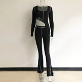 2021 New Fall 2 Two Piece Set Women Ribbed Strapless Long Sleeve Tank Top And Matching Pants Sexy Autumn Thick