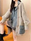 2024 New Autumn Denim Patchwork Loose Lazy Style Thickened Clothes Knitted Sweater Coat Cardigan Tops For Women TH5310-Outfit