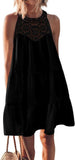 Fongt Summer Sleeveless Dresses Casual Sleeveless A-Line Hierarchal Swing Vest Skirt Beach Vacation Mini