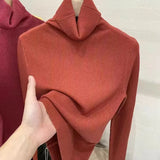 Women's Turtleneck Sweaters Warm Pullover Basic Slim Korean Casual Fall Winter Elegant Knitted Tops All Match