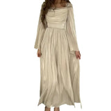 Fongt 2025 New French Vintage Collar Elegant Long-Sleeved Wrinkled Dress