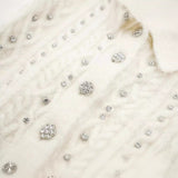 Spring Style Beaded Diamond Lapel Knitted Sweater Short Coat 4331141-Outfit