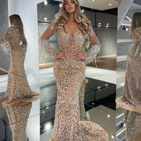 Fongt 2025 New Women's Evening Dress Women Fishtail Sprinkled Gold Tud Elegant Sexy Long Dress