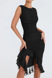 Mesh Ruffle Sleeveless Midi Dress-Outfit