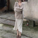 Coat Women's Spring And Autumn 2024 New Style Loose Lazy Pocket Korean Version Simple Knitted Cardigan Girl-Outfit