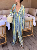 Striped Plunge Neck Maxi
