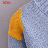 Women 2021 Fashion Patchwork Knitted Sweater Jumper O Neck Female Elegant Oversize Pullovers Chic Tops
