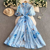 Fongt Gentle Wind V Collar Horn Sleeves With Waist Swing Lotus Leaf-Side Dress Female Pendant 0515