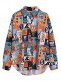 Vintage Mixed Print Long Sleeve Blouse-Outfit