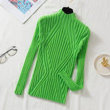 Autumn Rainbow Slim Solid Sweater Tops Pullover Knitted Sweater Women Casual Long Sleeve Office Lady Jumper Sweater