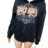Hard Rock Graphic Zip Up Hoodie-Outfit