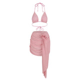 Solid Color Strap Sexy Three-Point Bikini Three-Piece Set Split Swimsuit Woman 2025 New
