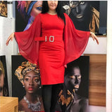 African Dresses for Women Dashiki 2021 New African Clothes Bazin Riche Sexy Slim Ruffle Sleeve Robe Africain Grown Africa