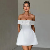 White Off-shoulder Sequin Strap Mini Dress-Outfit