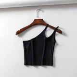 New Irregular Oblique Collar One-Shoulder Double Halter Top E Slim Lady Sling Vest-Outfit