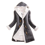Women Casual Knit Ox Horn Button Coat Long Sleeve Sweater Cashmere Thick Warm Hooded Cardigan Coat Solid Comfy Knitwear Coat-Outfit