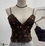 Real Shooting Hottie Deep V-Neck Broken Flower Short-Sized Hong Kong Wind Sling Female Wear With Chest Cushion Small Waistcoat Sleeveless Top