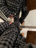 Black Plaid Down Jacket Women's Short 2024 New Design Woolen Retro And Thick Bread Coat-Outfit