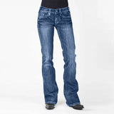 Retro Middle Waist Horn Show Slim Slim Elastic Jeans Woman-Outfit