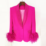 Fongt New Star Fashion Luxury Ostrich Feathers Hot Green Fruit Collar Suit Jacket