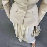 Fongt 2023 New Waist Design Suit Small Lapel Slim Pleated Skirt Suit Female-Outfit
