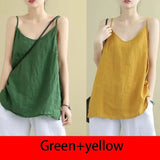 Women's Tank Top Loose Cotton Linen Spaghetti Strap Camis Solid V Neck Casual Fashion Black Summer Tops Vintage