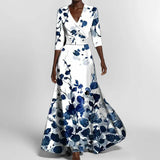 Fongt Women's Fashion Elegant Temperament V-Neck Print With Large Skirt Dress Dress Woman