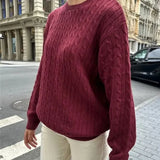 Women Solid O-Neck Loose Sweaters 2023 Autumn Vintage Long Sleeve Knit Pullover Chic Female Fashion Long Sleeve Knitwears-Outfit