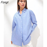 Striped Shirts For Women Long Sleeve Casual Oversized Shirt Elegant Button Up Cotton Blouse Office Outfits Women