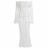 Fongt Shoulder Horn Sleeve Long Bag Hip Dress Gentle Elegant Temperament Boobs Waist Tugtail Dress