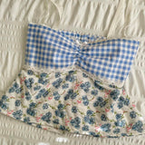 Printed Patchwork Tube Crop Top-Outfit