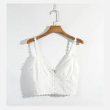 New INS Super Hot Three-Dimensional Lace V-Collar Women's Single Buckle Short Blouse With V-Collar-Outfit