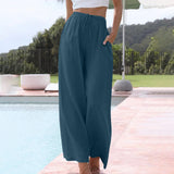 Cotton And Linen Drawstring Casual Trousers