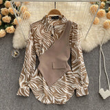 Spring Fashion New Korean Version Of The Long-Sleeved Jacket Loose Show Thin Stripe Splicing False Two Pieces-Outfit
